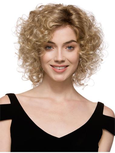 Curly Hair Wig With Bangs Brown Curly Synthetic Quality Lace Wigs