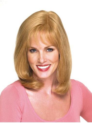 Human Hair Shoulder Length Wigs Blonde Wavy 14" Hairstyles Lace Wigs 100% Human Hair