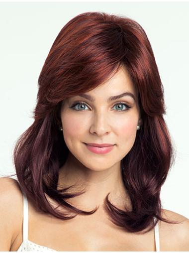 Medium Wavy Wigs Shoulder Length Wavy Red Medium Wig With Bangs