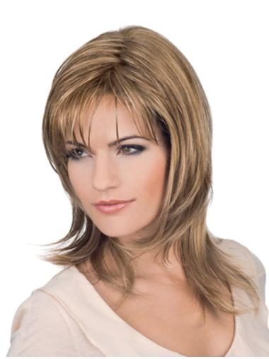 Wigs Medium Length Wavy Layered Shoulder Length Blonde Synthetic Full Lace Wigs