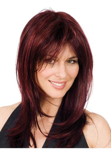 Wavy Medium Length Wigs Fashionable Layered Shoulder Length Red Full Lace Wig