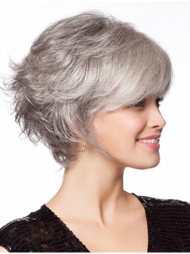 Silver Grey Wigs Perfect Chin Length Wavy Synthetic Ash Grey Hair Wig