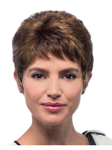 Straight Wigs Look Natural Brown Boycuts Perfect Hand Tie Synthetic Wig