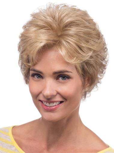 Wavy Synthetic Wig 8 Inches Lace Front Layered Blonde Wigs Medium