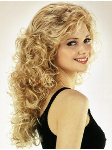 Long Curly Wigs Stylish Capless With Bangs Curly 22 Inches Long Blonde Wig