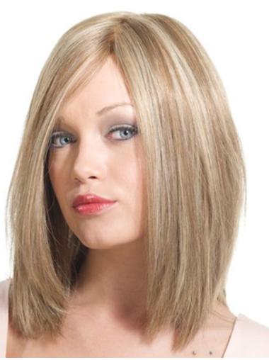 Shoulder Length Wigs Human Hair Wigs Shoulder Length 14" Style Realistic Blonde Wig