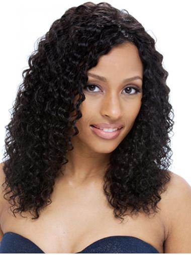 Shoulder Length Black Wigs Human Hair Curly Shoulder Length 16" Popular African American Brunette Real Hair Wigs