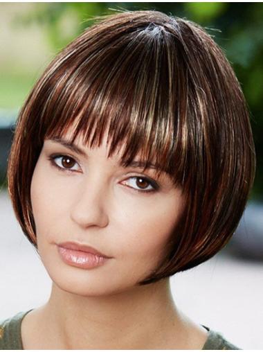 Short Bob Wigs Synthetic Top Capless Brown Straight Mid Bob Wig