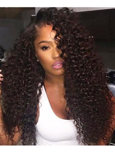 Long Hair Wigs Human Hair Convenient 20 Inches Long Without Bangs Curly Black 360 Lace Wigs