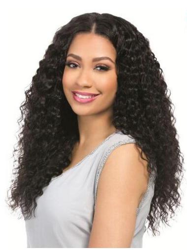 Long Wigs With Bangs Human Hair Good 18 Inches Long Without Bangs Curly Black Breathable 360 Lace Wig