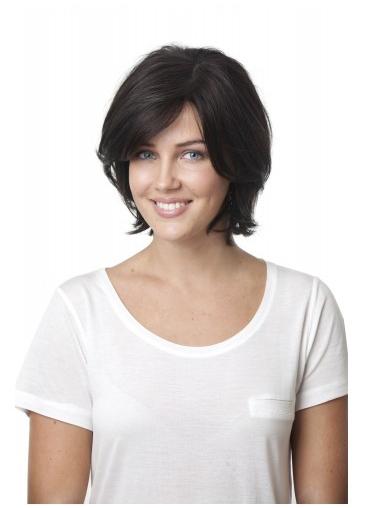 Wavy Wig With Bangs Hair Black With Bangs Synthetic Popular Lace Wigs With Natural Hairline