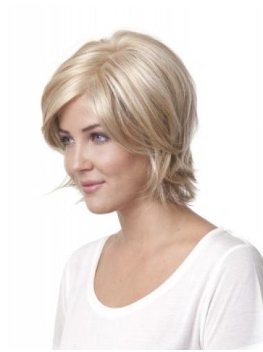 Synthetic Wigs Layered Straight Chin Length Synthetic No-Fuss Monofilament Wig With Lace Cap