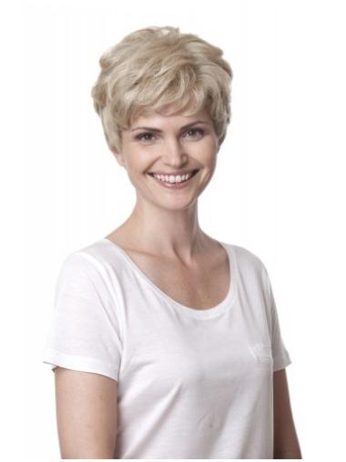 Short Curly Wigs 100% Hand-Tied Blonde Synthetic Beautiful Short Curly Lace Wigs