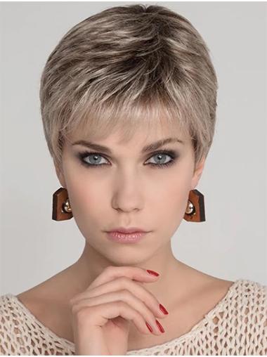 Synthetic Wig Good 4" Cropped Platinum Blonde Synthetic Boycuts Mono Top Wigs