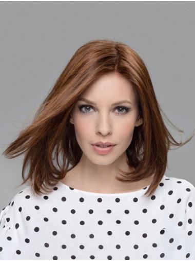 Human Hair Wigs Shoulder Length Shoulder Length Straight 100% Hand-Tied Brown Without Bangs Medium Wig