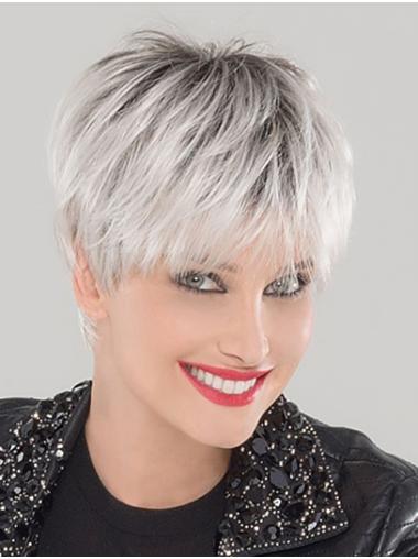 Straight Wigs Definition 6" Cropped Platinum Blonde Synthetic Boycuts Ladies Monofilament Wigs