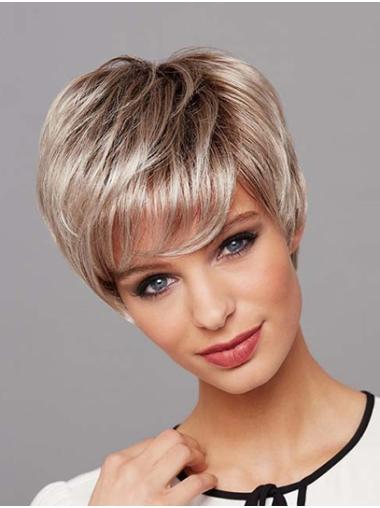 Short Layered Hair Wigs 8" Straight Platinum Blonde Short Synthetic Wigs Lace Front