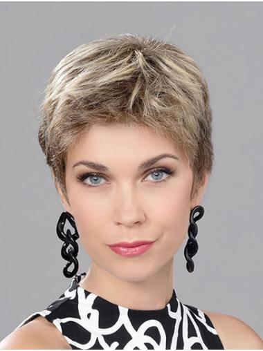 Short Human Hair Wigs With Bangs 6" Straight 100% Hand-Tied Brown Short Ladies Wigs