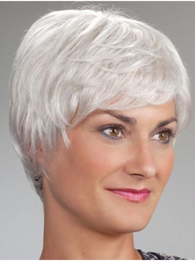 Short Straight Wigs Straight Grey Monofilament 8" Short Wigs For Elderly Lady