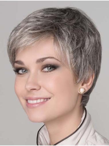 Straight Short Hair Wigs 8" Short Grey Synthetic Layered Monotop Wigs