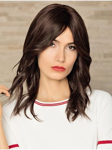 Shoulder Length Wigs Curly Human Hair Wigs Shoulder Length Wavy 100% Hand-Tied Brown Without Bangs Womans Wigs Medium