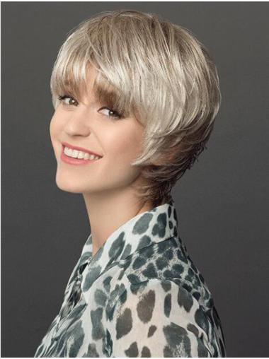Short Straight Wigs Short Straight 8" Platinum Blonde Layered Synthetic Wigs Women