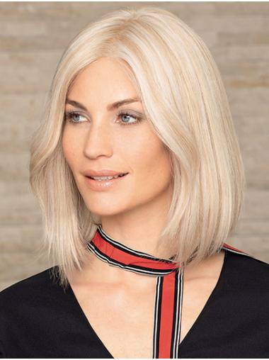 Shoulder Length Human Hair Wigs Shoulder Length 12" Straight Platinum Blonde Without Bangs Human Hair Wigs For Women