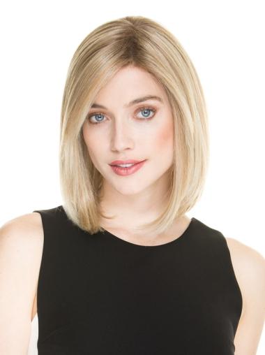 Medium Length Human Hair Wigs Caucasian Blonde Straight Shoulder Length Great Wigs Made Of Real Hair
