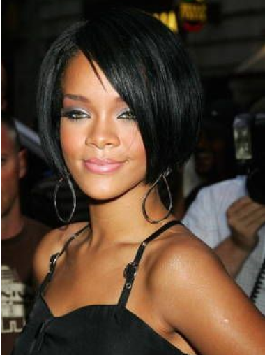 Wigs Human Hair Short Black With Bangs Straight Hairstyles New Rihanna Wig