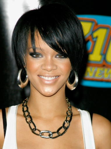 Human Hair Wigs Short Styles Lace Front With Bangs Short 8 Inches Soft Rihanna Style Short Wigs