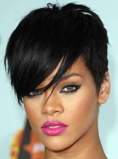 Human Hair Gray Short Wigs Lace Front With Bangs Short 8 Inches Fashionable Rihanna Style Wig