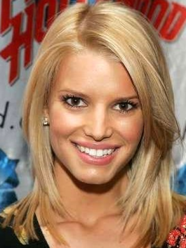 Medium Length Human Hair Wigs Caucasian Celebrity Blonde Wigs Layered Shoulder Length 12 Inches Fabulous