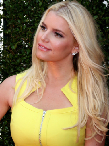 Long Human Hair Wig Blonde Long 16 Inches Convenient Jessica Simpson Real Hair Wigs