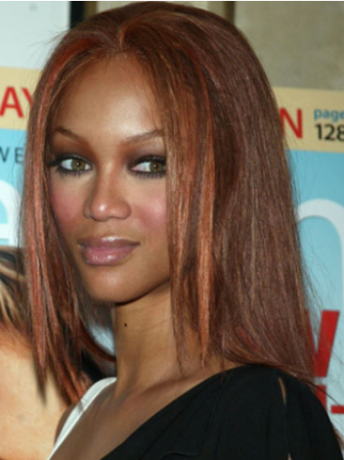 Medium Length Human Hair Wigs Straight Layered 100% Hand-Tied Human Hair Wig For Black Womens