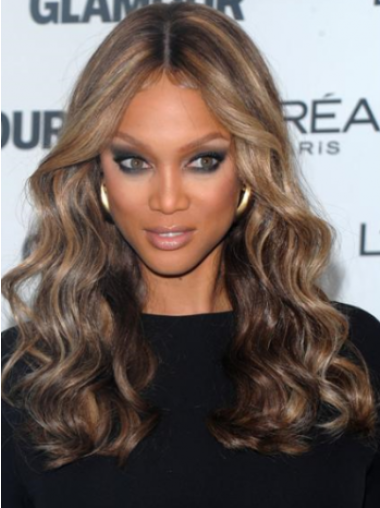 Human Hair Wigs Long Curly Without Bangs 100% Hand-Tied Beautiful Tyra Banks Wigs