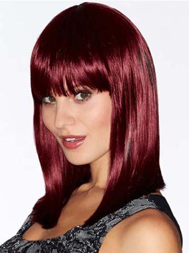 Straight Hair Wigs With Bangs With Bangs Capless 14 Inches Medium Length Synthetic Wig