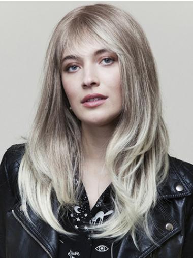 Long Blonde Wavy Wig Ombre/2 Tone With Bangs Synthetic New Long Length Wigs