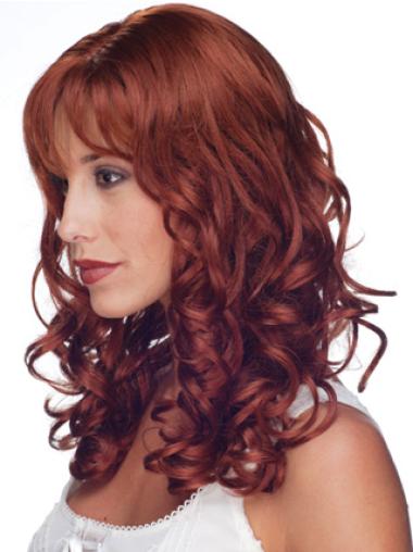 Long Wigs Human Hair Soft Red Curly 16" Curly Hand Tied Curly Human Hair Wigs With Bangs
