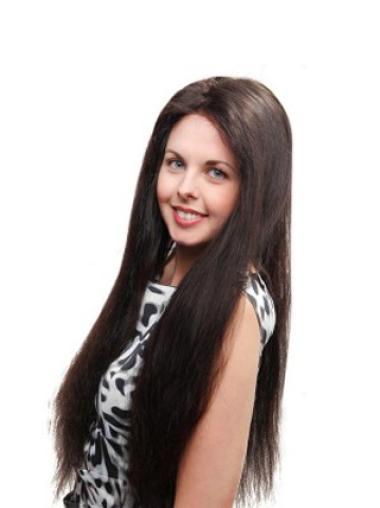 Long Human Hair Wigs With Bangs Long Without Bangs 26" Hand Tied Human Hair Wigs