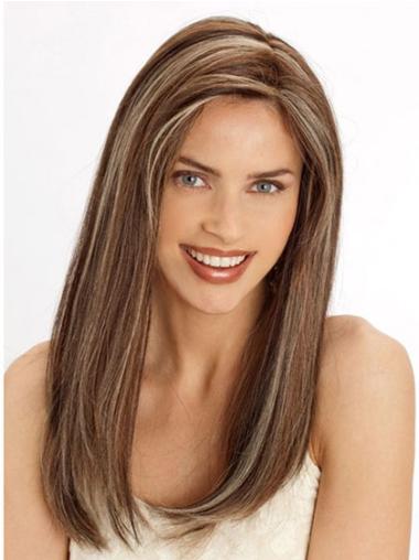 Human Hair Long Wigs Lace Front Straight 22" Style Light Brown Human Hair Wigs
