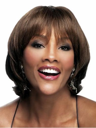 Wavy Wigs With Bangs Wavy Brown Capless African American Wigs With Bangs Synthetic