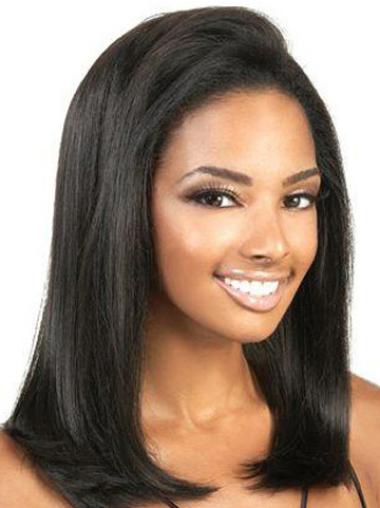 Medium Wigs Without Bangs Comfortable Yaki Lace Front Shoulder Length Black Women Synthetic Hair Wigs