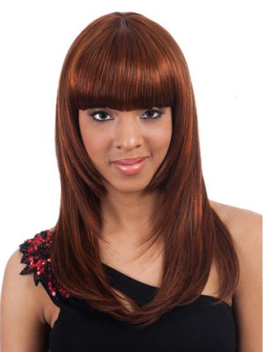 Long With Bangs Wigs Sleek Yaki Long 20 Inches Long Hair Wigs For Black Women
