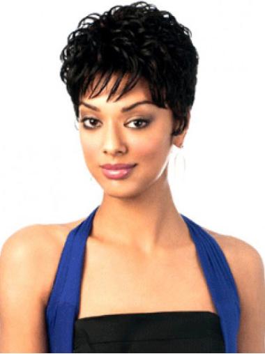 Wavy Synthetic Wig Wavy Capless Synthetic 6 Inches Black Women Wigs