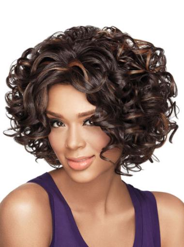 Curly Wigs Synthetic New Black Curly Without Bangs Chin Length Wigs For Black Women