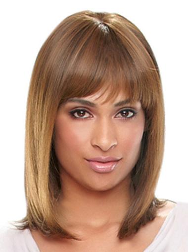 Straight Wigs With Bangs Shoulder Length Synthetic Fabulous African American Auburn Wig