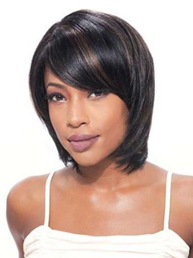 Human Hair Best Wigs Chin Length Flexibility 10" Lace Front Black Straight Human Hair Wigs Black African American