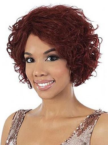 Chin Length Human Hair Wigs Wavy Red 10 Inches Black Women Wavy Meduim Hair Style Wigs