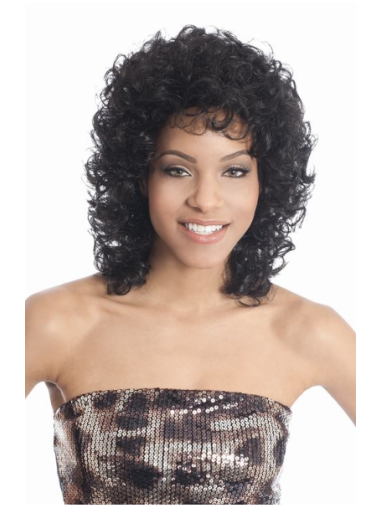 Shoulder Length Curly Wig Black Curly Layered Fabulous Synthetic Medium Length Wigs