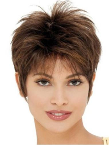 Capless Synthetic Wigs Comfortable Brown Straight Cropped Boycuts Capless Synthetic Wigs